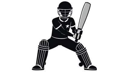 Cricket Batsman Swinging for a Shot , black colour vactor
