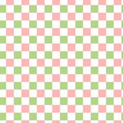 ピンクと緑色の市松模様の背景素材　春　シームレスパターン