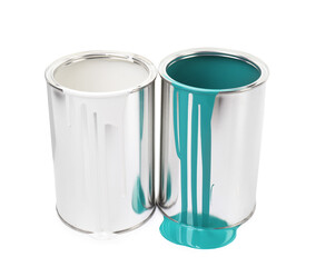 Cans of different paints isolated on white