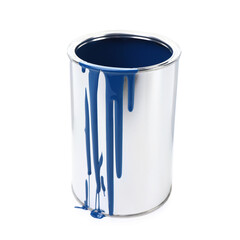 Can of blue paint isolated on white