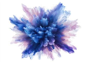 Vibrant Abstract Explosion of Blue and Pink Watercolor Paint with Splashes and Swirls on a White Background for Creative Design Applications