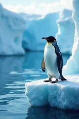 Obraz premium Arctic penguin standing on icy cliff, penguin, frozen