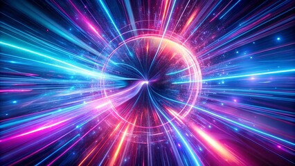 Fototapeta premium abstract background with glowing lights, Vibrant neon fiber optic cables move rapidly. Abstract futuristic digital technology background design.