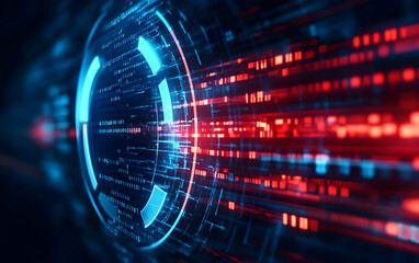 Futuristic digital design showcasing vibrant blue and red light trails. Perfect for technology or science concepts.