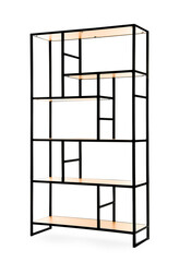Stylish empty shelving unit isolated on white
