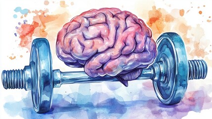 Brainpower Workout:  A Watercolor Depiction of Mental Fitness and Strength Training for Cognitive Enhancement