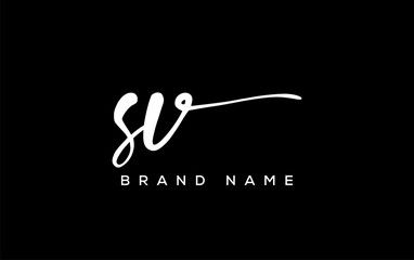 SV letter beauty handwriting vector logo.