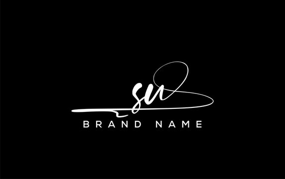 SU letter beauty handwriting vector logo.