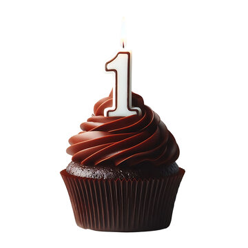 Celebratory cupcake with anniversary candle with number one