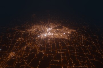 Aerial view on Salem (USA) from east. Top view on modern city at night from space