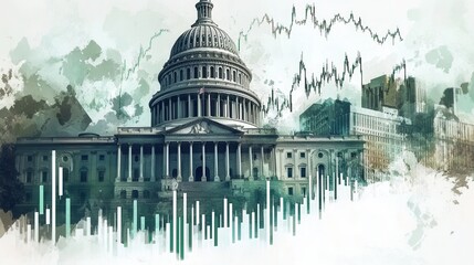 Fototapeta premium US Capitol Building and Stock Market Trends: A Visual Representation of Economic Influence on American Politics