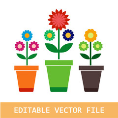 arden spring flowers in flower pots vector set