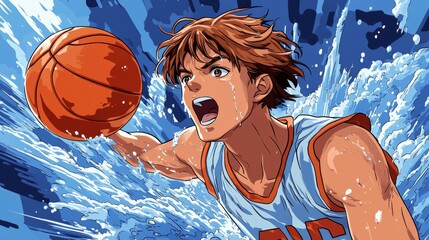 Dynamic basketball action urban court animation art energetic environment close-up view sports enthusiasm