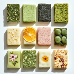Isolated on white background spring office snack A colorful assortment of artisan soaps.