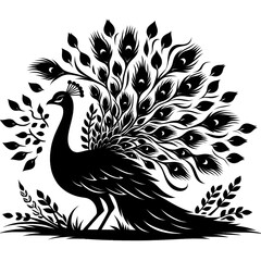 A very beautiful black and white peacock.