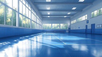 Indoor sports activity gymnasium digital illustration bright environment wide angle health and fitness concept