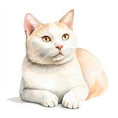Fototapeta premium Cute white cat watercolor concept. A serene cat illustration with expressive eyes and soft colors.