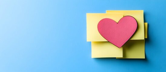 Photo of a heart icon on sticky notes against a blue background.