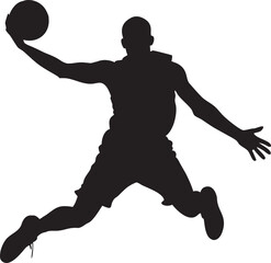 Obraz premium Black sport silhouettes vector art shows basketball and tennis players, alongside a runner in action