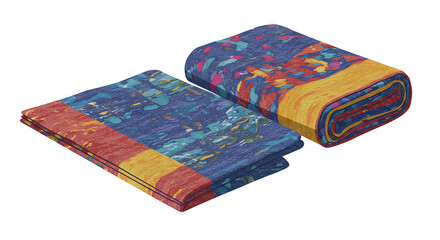 Folded colorful towels or fabric on a white background, product display