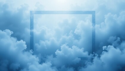 Serene Blue Foggy Sky Background with Soft Frame Dreamy Cloudscape Image