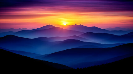 Fototapeta premium Colorful Sunrise Over Misty Mountain Range