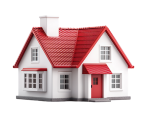 Charming miniature house model with red roof and white walls