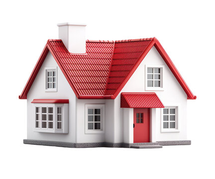 Charming miniature house model with red roof and white walls