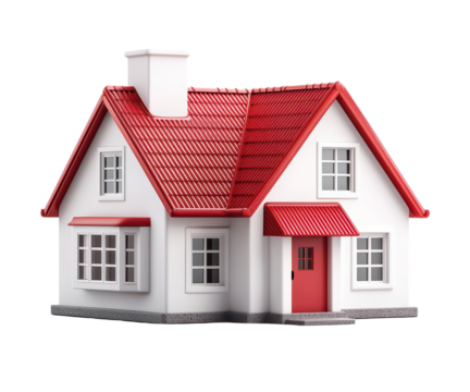 Charming miniature house model with red roof and white walls