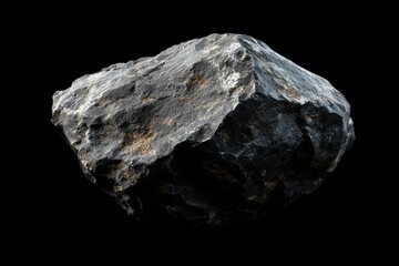 Fototapeta premium A single rough rock floating against a dark black background