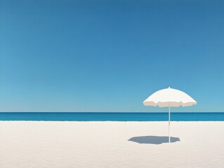 White beach umbrella on sand