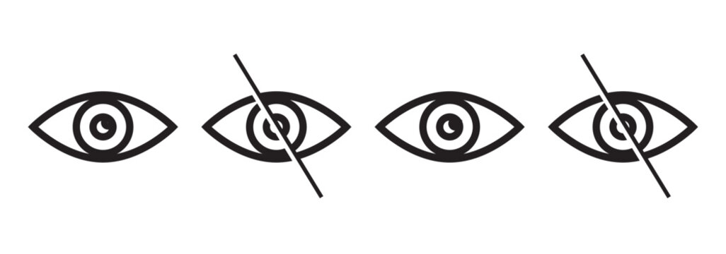 Eye icon in flat line set. Eyesight symbol vector for apps or website. Retina, cornea scan eye icons. Simple eyes silhouette see view vision sight look sign isolated on transparent background