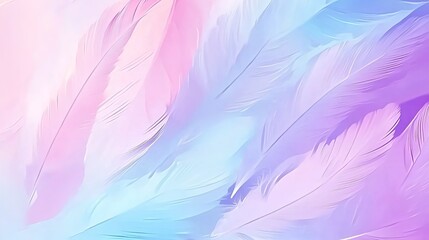 Obraz premium Soft Feather Texture in Gradient Pastel Pink, Blue, Lavender and White Creating Dreamlike Atmosphere. Versatile Background for Cosmetic Branding, Baby Shower Cards, or Poetry Book Covers with Romantic