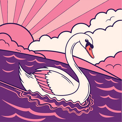  Cartoonish Pop Art Swan with a Wavy, Surreal Water Reflection