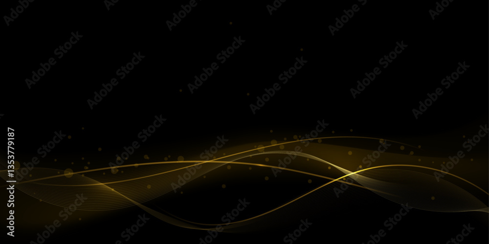 Poster vector abstract motion of curve lines, light shiny, glow effect. illustration design. bright gold wa