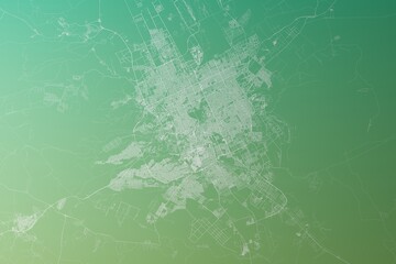 Map of the streets of Riyadh (Saudi Arabia) made with white lines on yellowish green gradient background. Top view. 3d render, illustration
