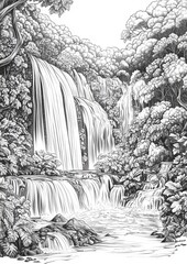 Fantasy Waterfall Coloring Pages