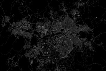 Stylized map of the streets of Ankara (Turkey) made with white lines on black background. Top view. 3d render, illustration