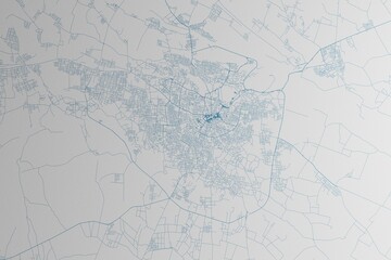 Map of the streets of Samarqand (Uzbekistan) made with blue lines on white paper. 3d render, illustration