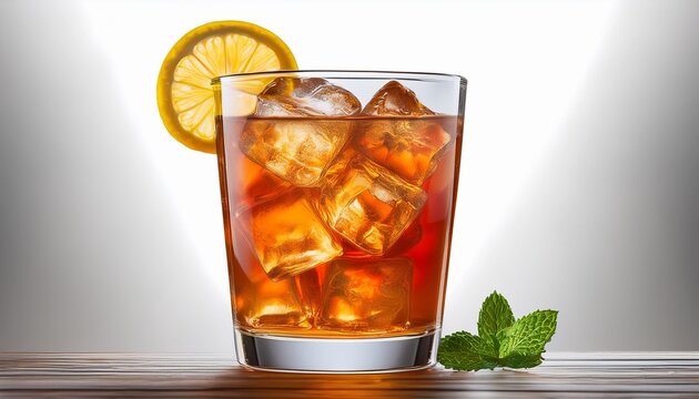 a glass of iced tea with ice cubes in it isolated transparent background
