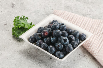 Sweet ripe blueberry on the bowl