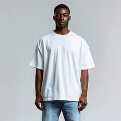 man wearing a white t shirt and jeans on white background