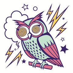 Flashy Pop Art Owl with Hypnotic Spiral Eyes