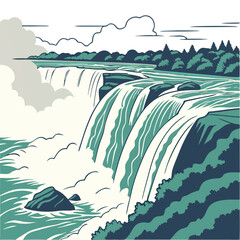 Niagara Falls Canada Vector Illustration with Cascading Waters. Nature-themed designs, water conservation projects, Canada tourism, environmental campaigns.