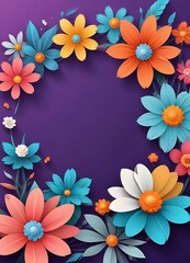 Fototapeta premium Purple background with a flowery border