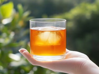 Hand holding glass with drink