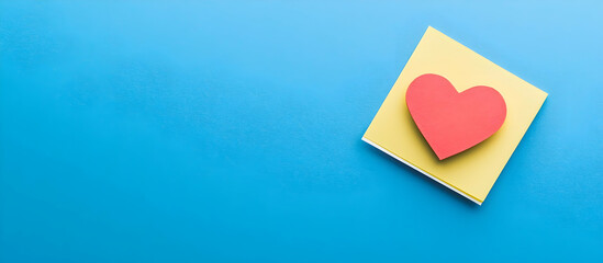 Photo of a heart icon on sticky notes against a blue background.