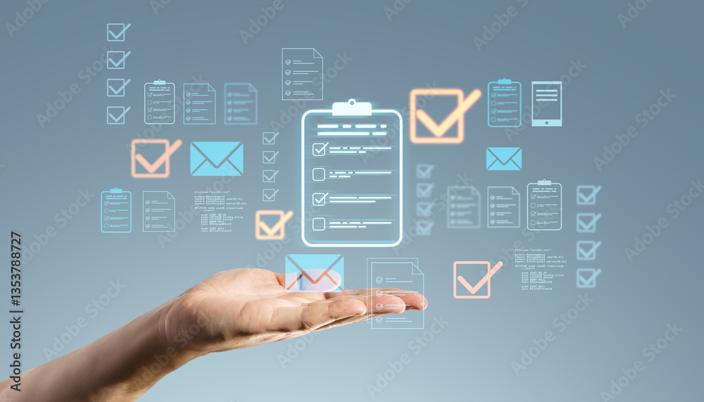 Poster Digital document management concept with holographic interface.