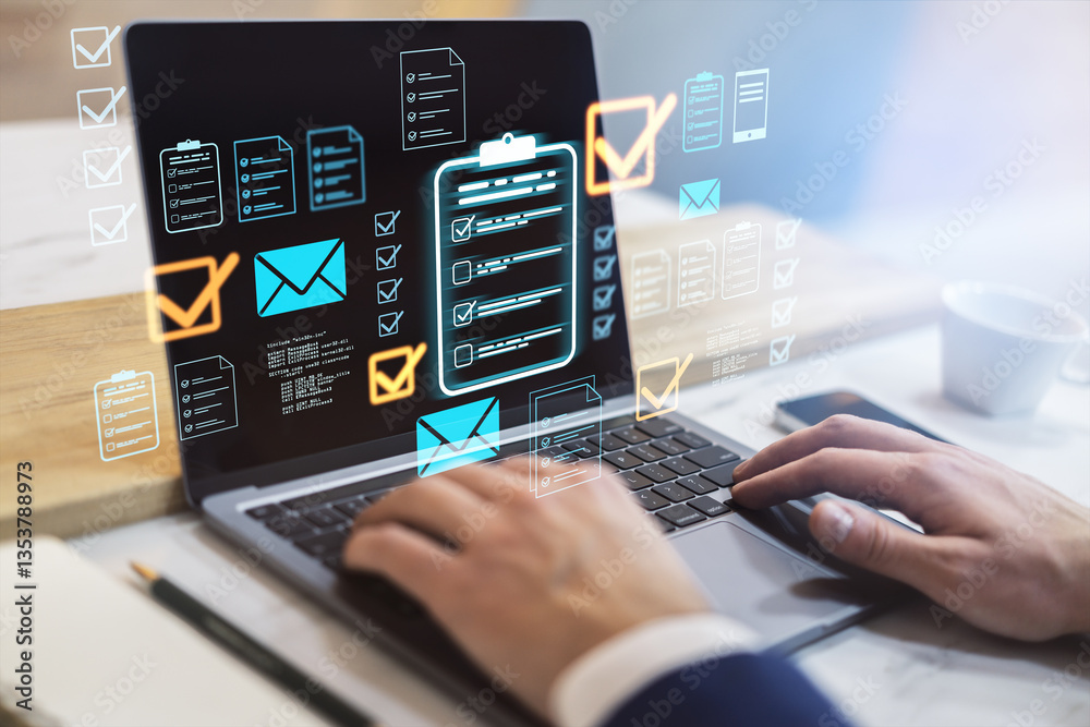 Poster digital document management with holographic interface.