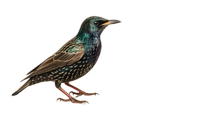 Fototapeta premium Colorful Starling Bird with Iridescent Feathers on a White Background